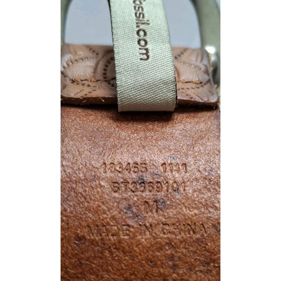 Fossil Tooled Leather Belt Tan Floral Laser Cut  Medium Western Boho Festival main image 3